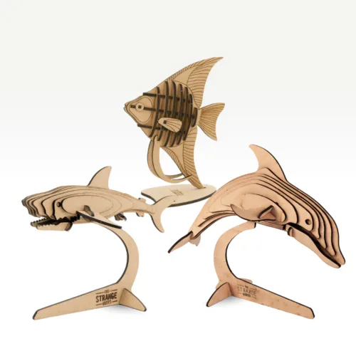 DIY 3D Wooden Puzzle Combo – Shark, Fish & Dolphin Set