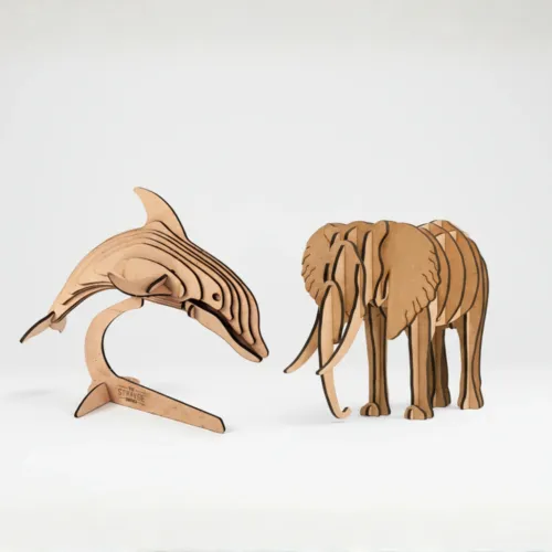 3d Dolphin and Elephant wooden puzzle combo