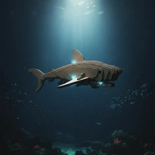 3d wooden shark puzzle in the deep ocean