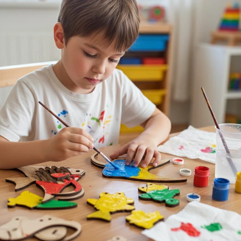 kid painting the fish puzzle